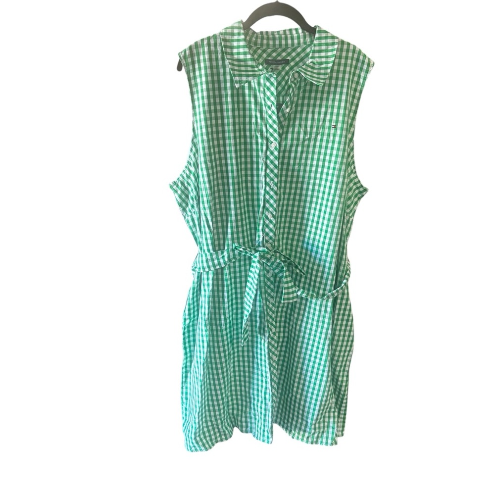 🌴TOMMY HILFIGER CHECKED BUTTON DOWN SLEEVELESS TIE FRONT SHIRT DRESS NWT - Picture 6 of 11
